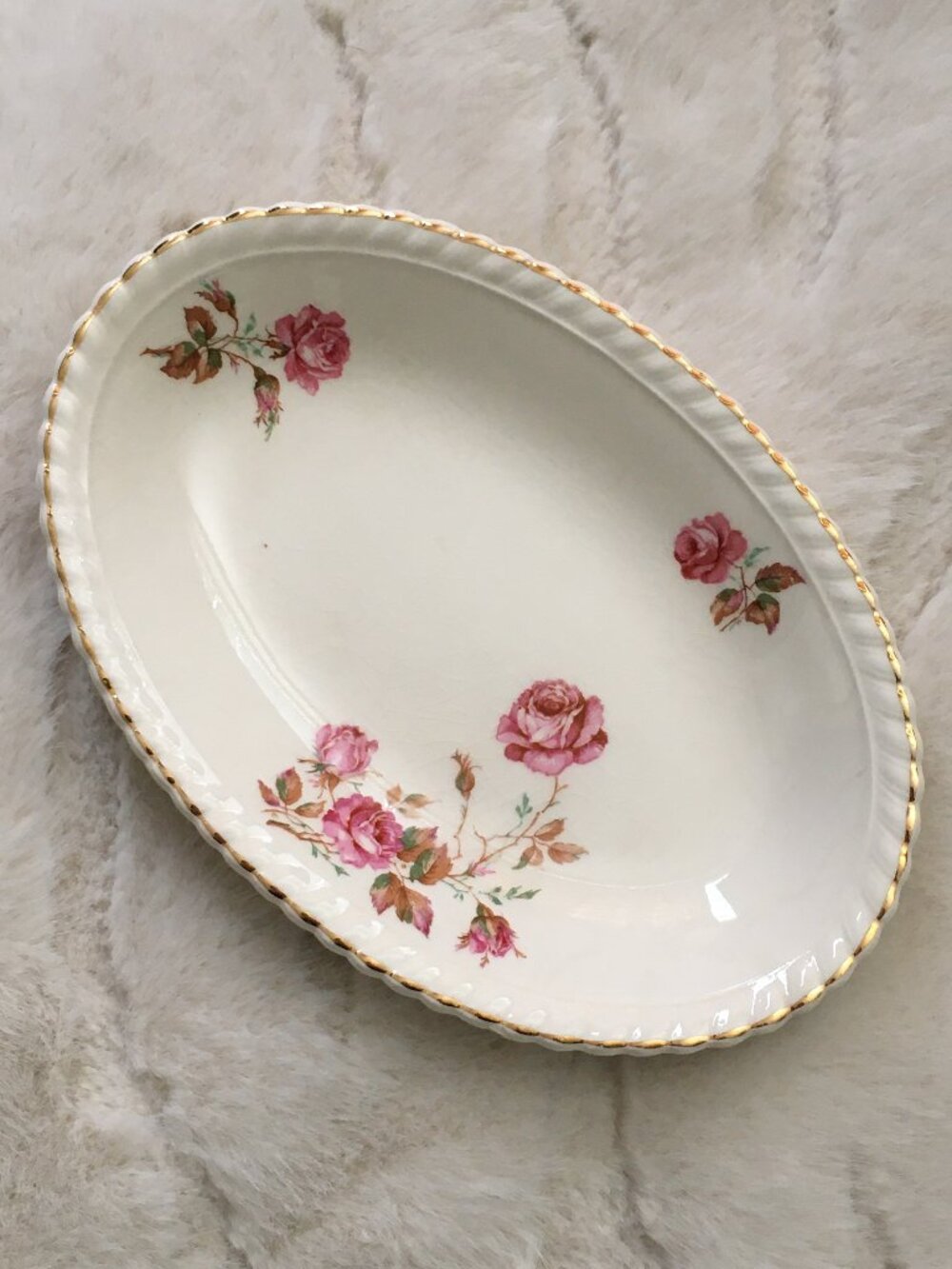 Vintage Johnson Brothers Old English Gravy Underplate Roses Gold Rim England